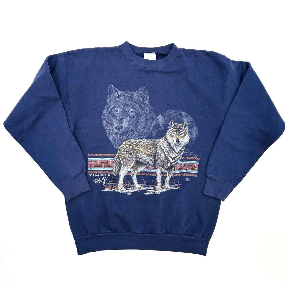 Vintage 90s Nature Crewneck Sweatshirt Timber Wolf Graphic Purple USA 1992 Large
